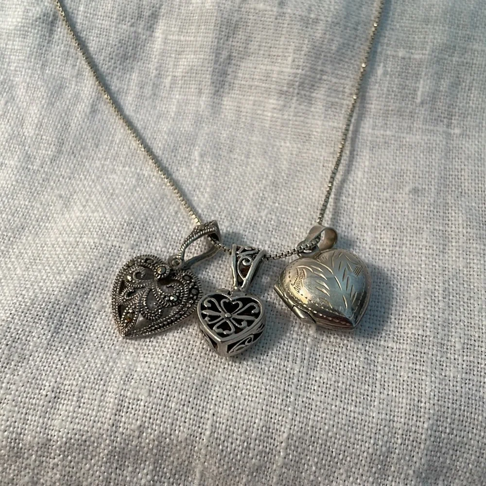 Three Hearts Necklace with Locket Chain is 925 Silver